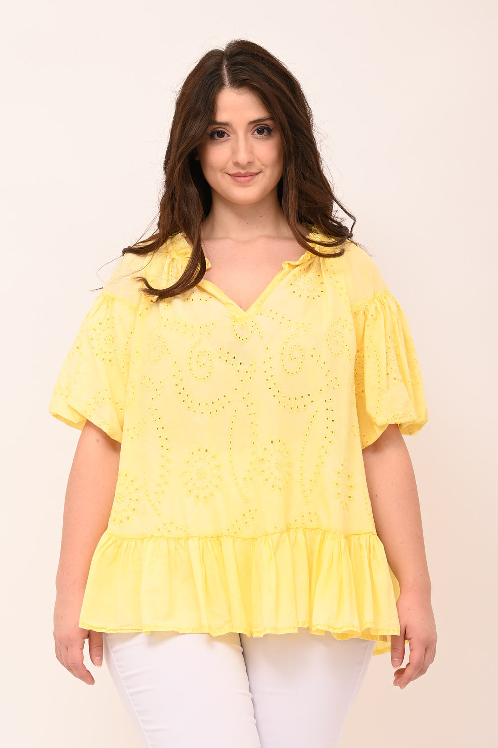 Blusa V sangallo rouches - Lemon