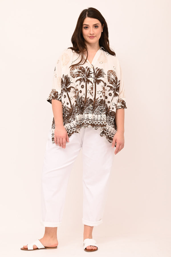 Camicia sangallo palme - Bruciato