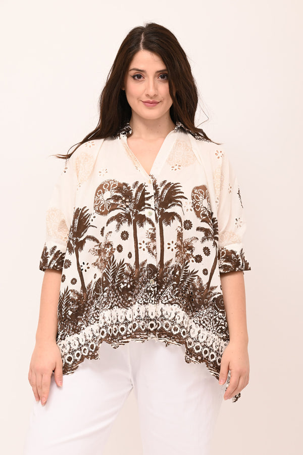 Camicia sangallo palme - Bruciato