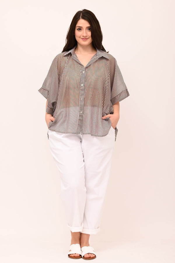 Camicia righe manica larga - Bruciato