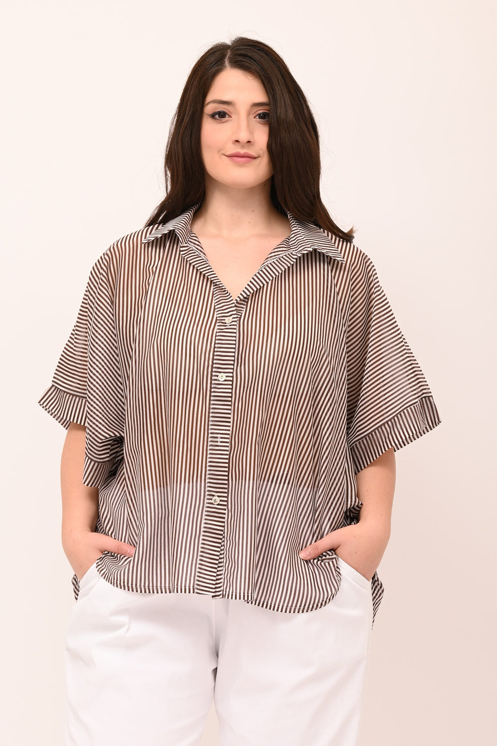 Camicia righe manica larga - Bruciato