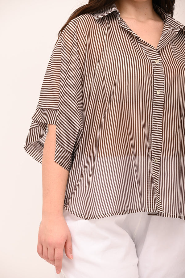 Camicia righe manica larga - Bruciato