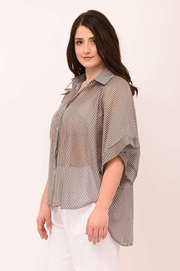 Camicia righe manica larga - Bruciato