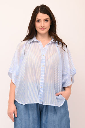 Camicia righe manica larga - Celeste