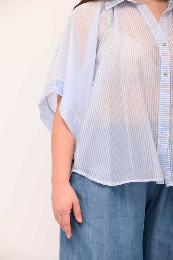 Camicia righe manica larga - Celeste