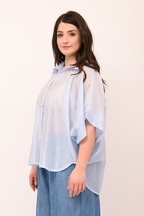 Camicia righe manica larga - Celeste