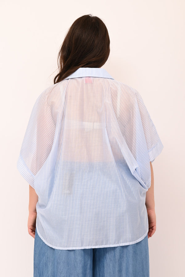 Camicia righe manica larga - Celeste