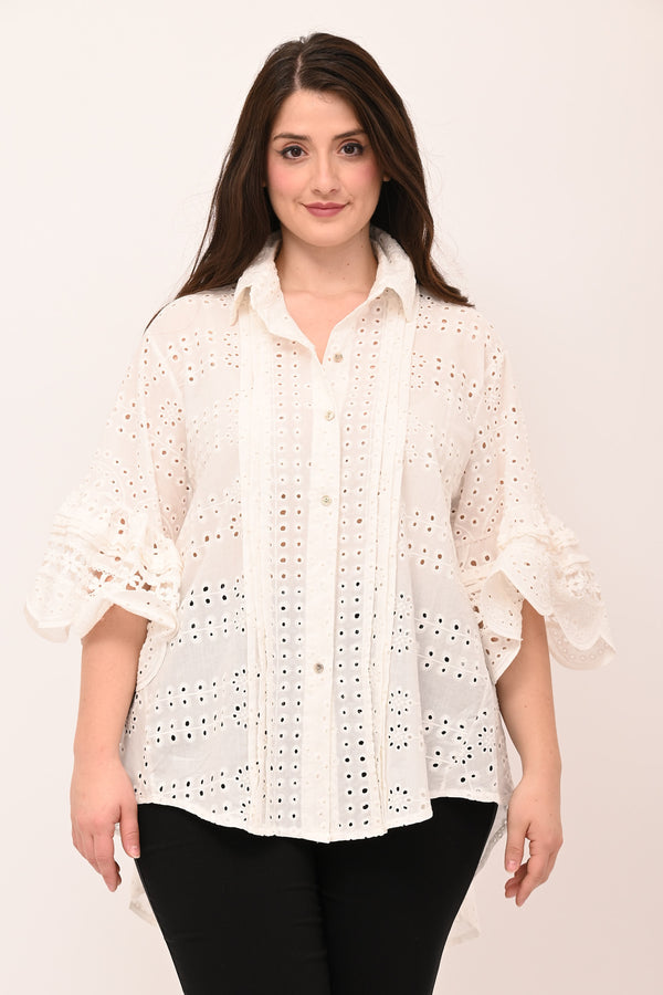 Camicia sangallo rouches - Bianco
