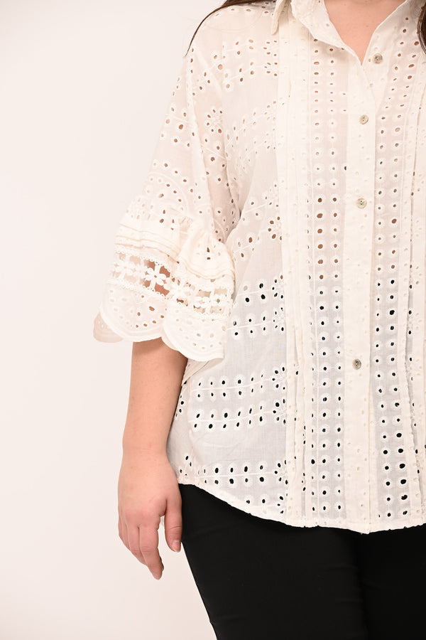 Camicia sangallo rouches - Bianco