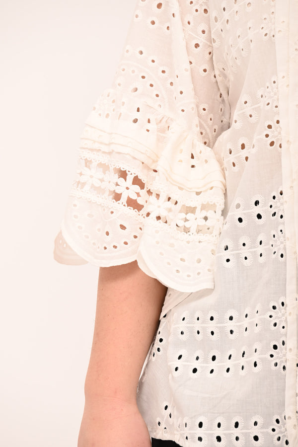 Camicia sangallo rouches - Bianco