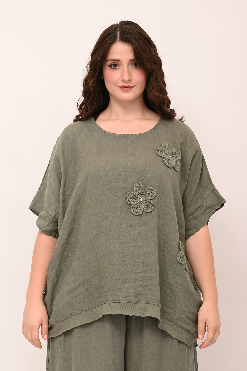 Blusa bordo e fiori - Verde militare