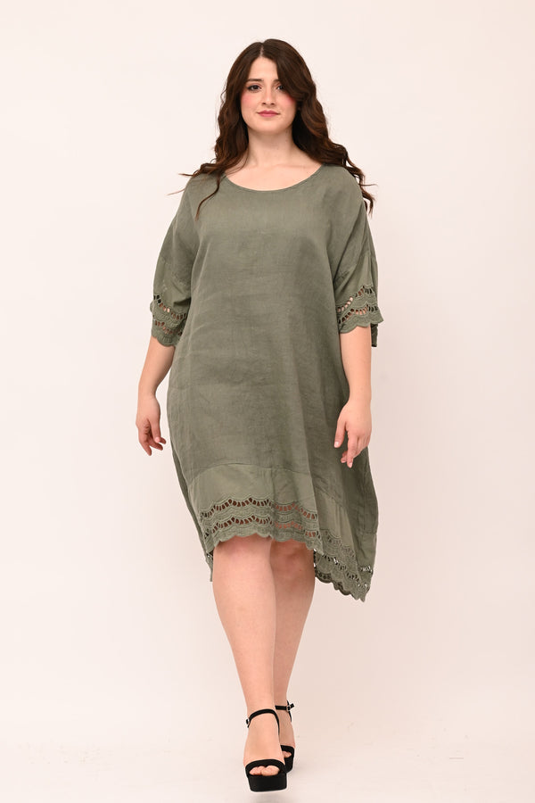 Abito lino sangallo - Verde militare