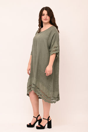 Abito lino sangallo - Verde militare