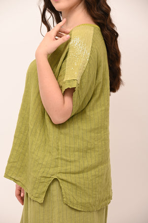 Blusa gessata paillettes - Oliva