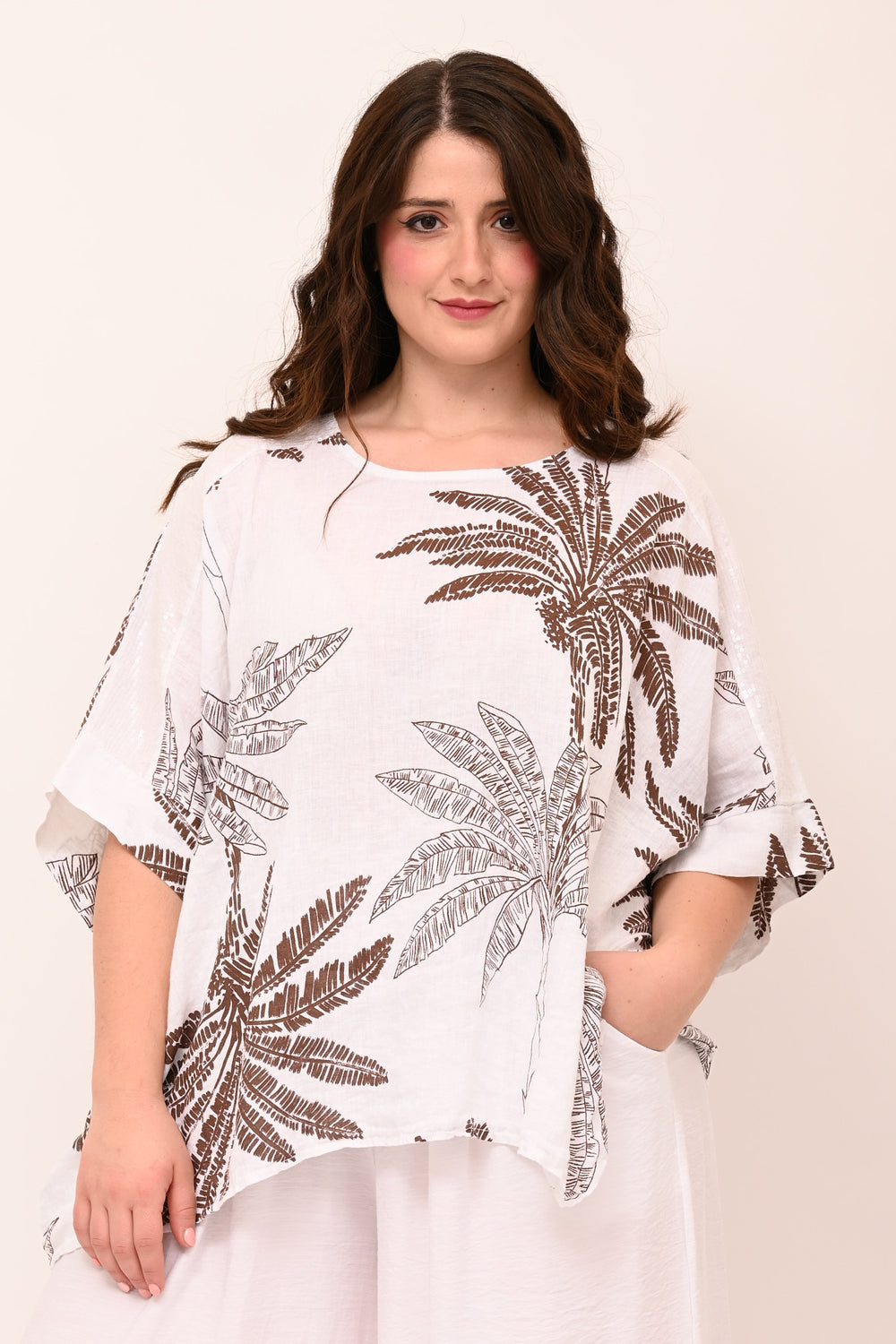 Blusa palme paillettes - Bianco