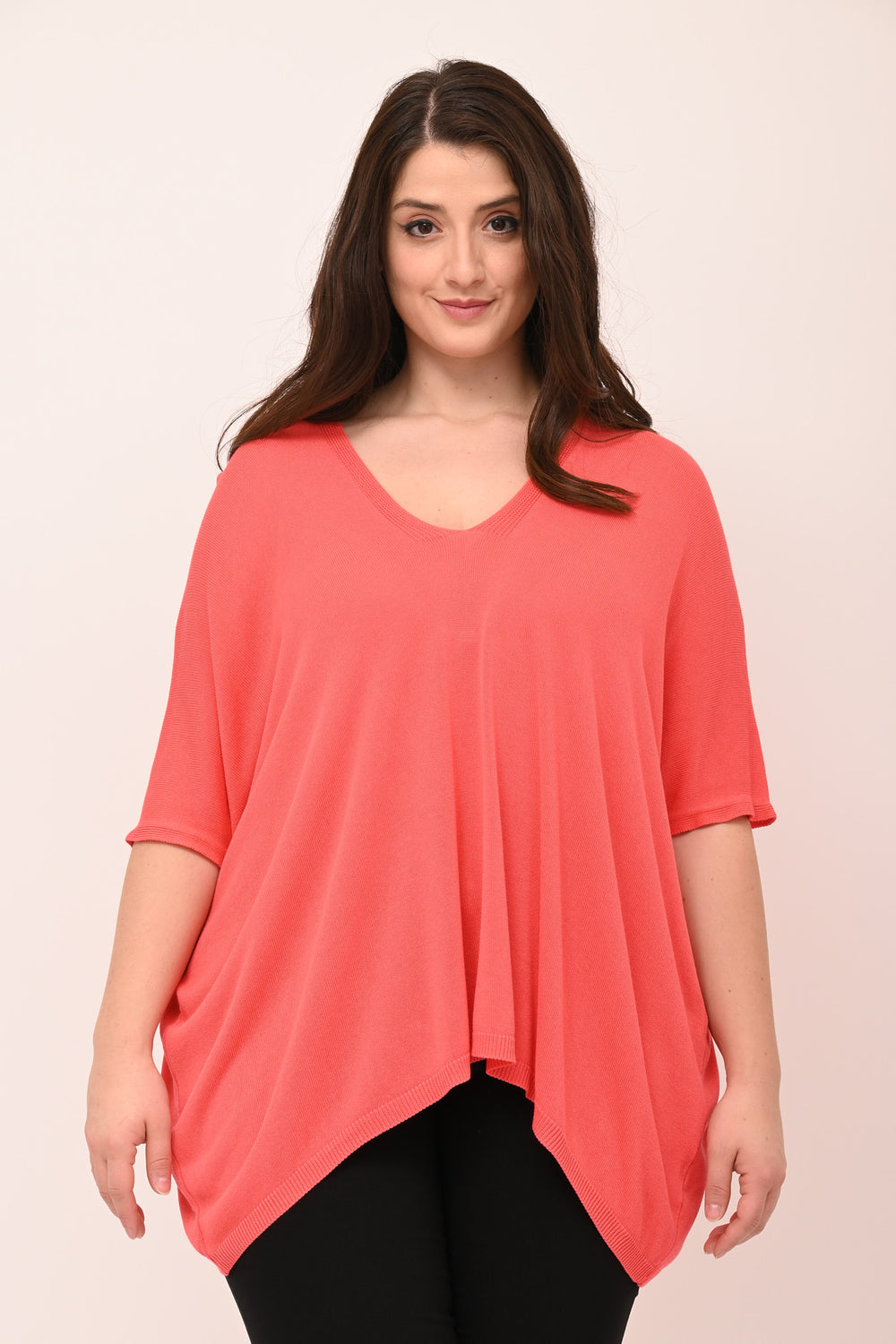 Maglia filo scollo V - Corallo