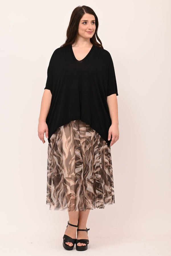 Gonna tulle ruota fantasia - Nero