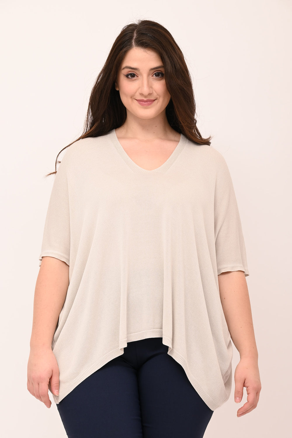 Maglia filo scollo V - Gesso