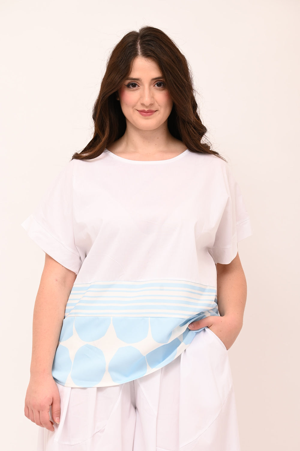 Maglia righe pois - Celeste