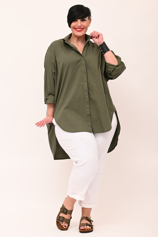 Maxi camicia cotone - Verde militare