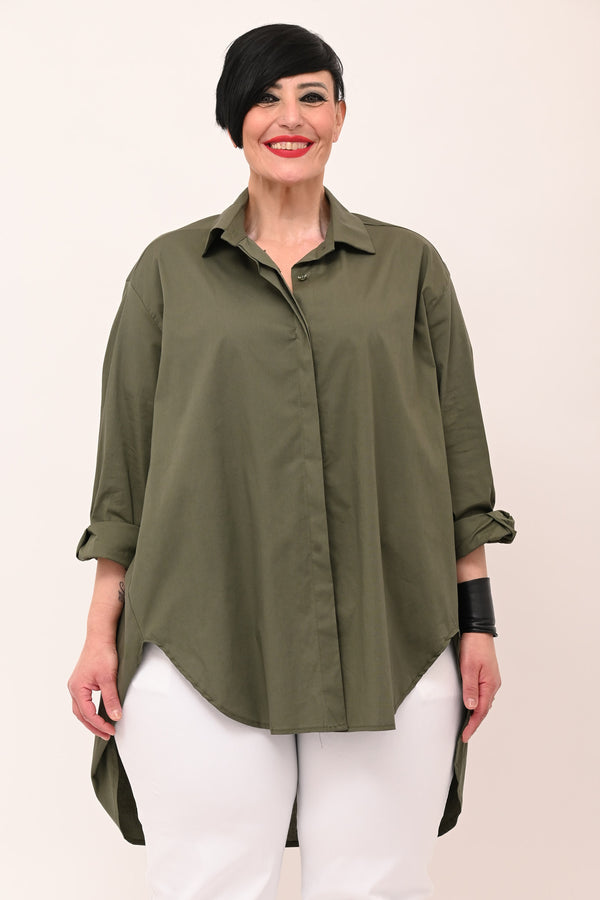 Maxi camicia cotone - Verde militare