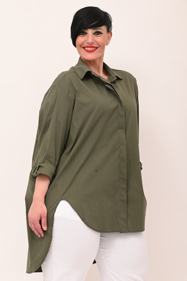 Maxi camicia cotone - Verde militare
