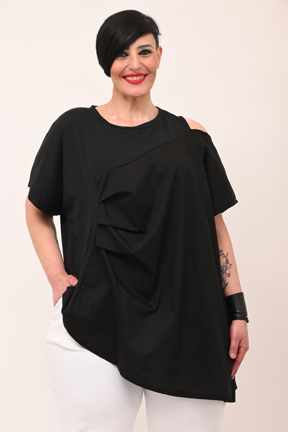 Blusa doppio tessuto - Nero
