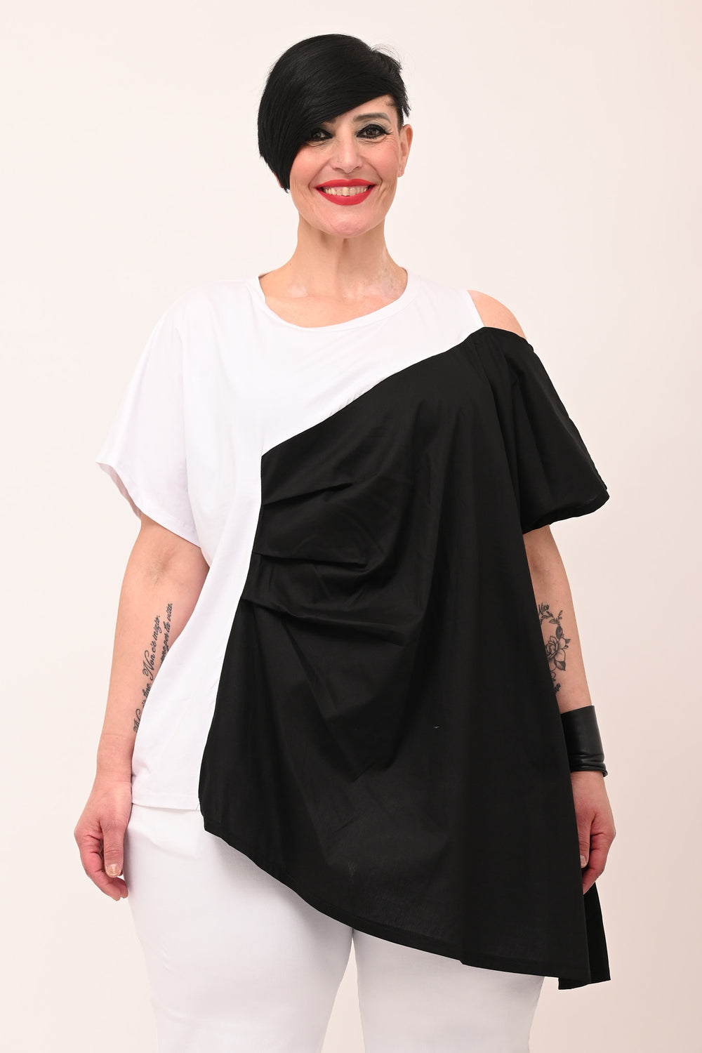 Blusa doppio tessuto - Bianco