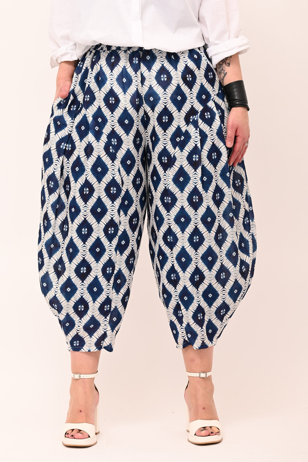 Pantalone palloncino effetto lino - Blu
