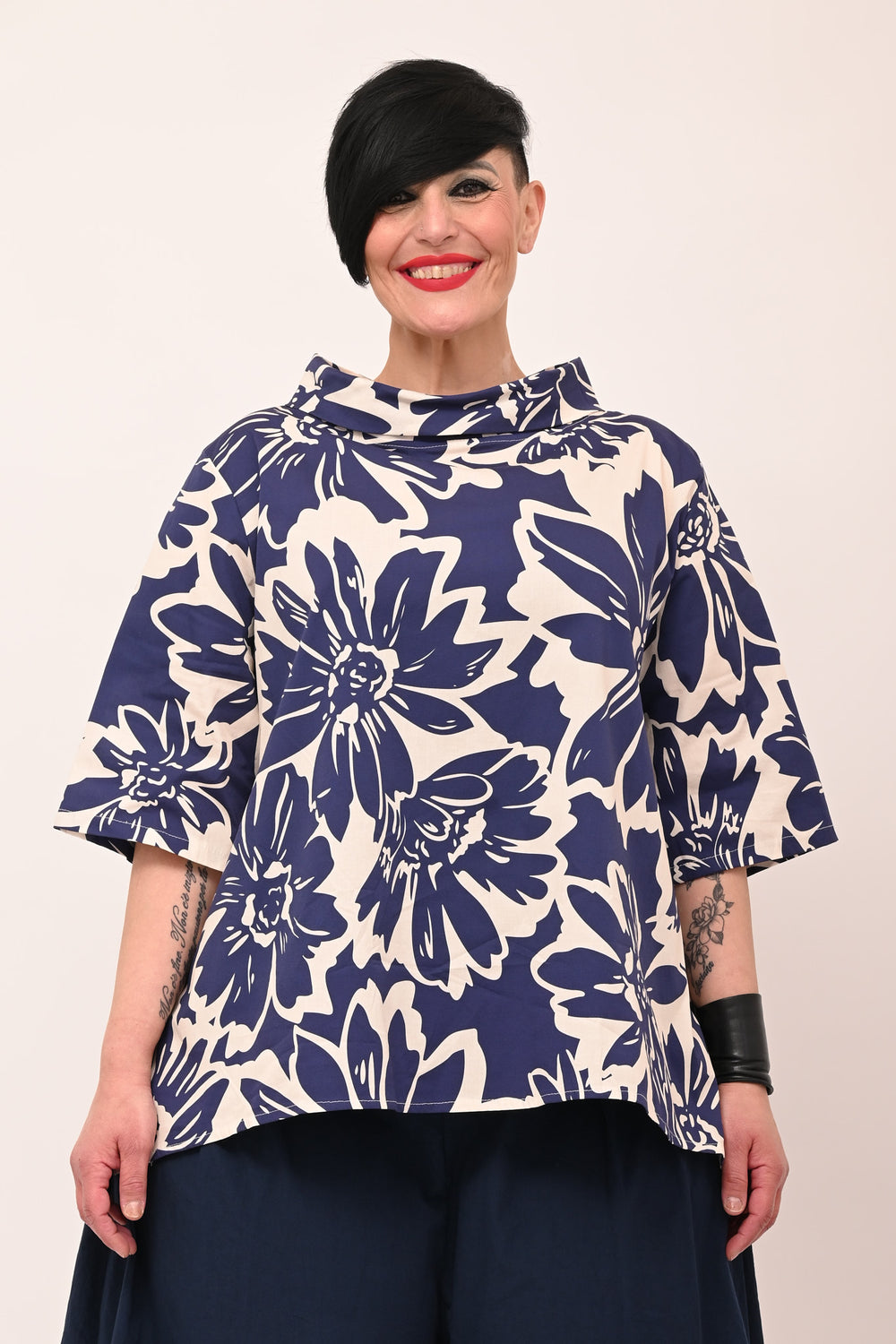 Blusa collo ciambella - Blu