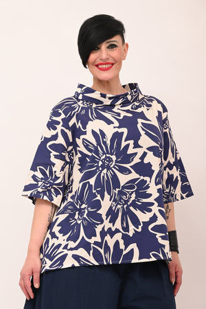 Blusa collo ciambella - Blu