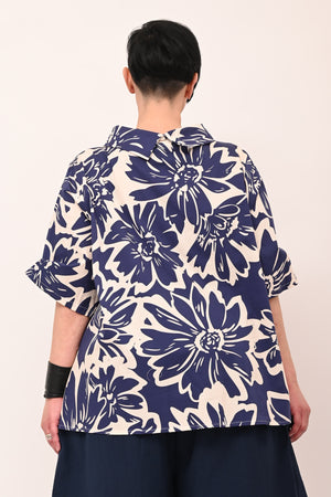 Blusa collo ciambella - Blu