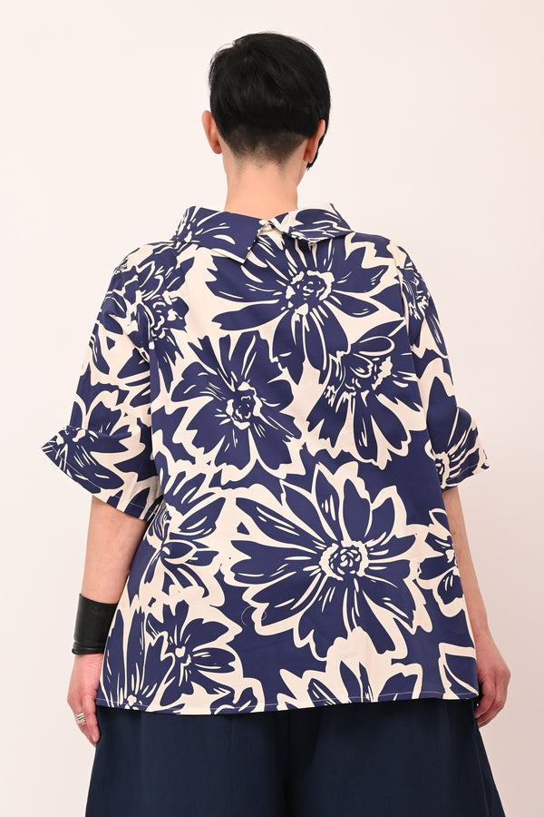 Blusa collo ciambella - Blu