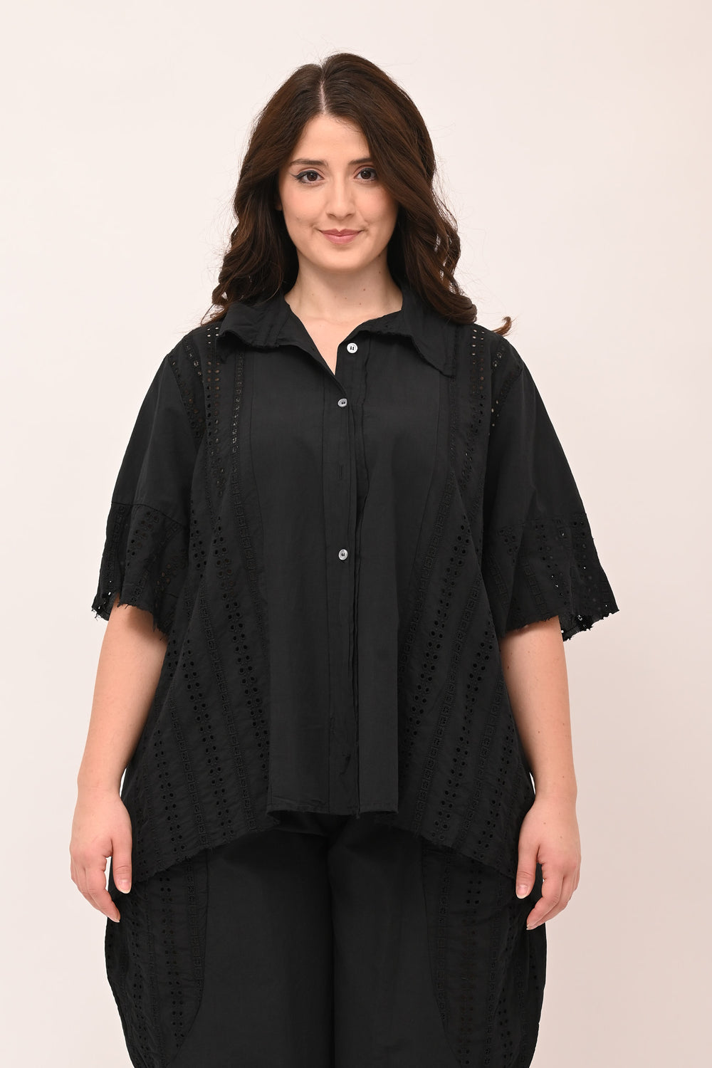 Camicia sangallo coda - Nero