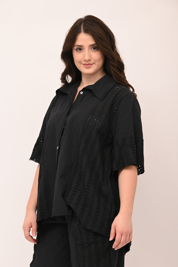Camicia sangallo coda - Nero