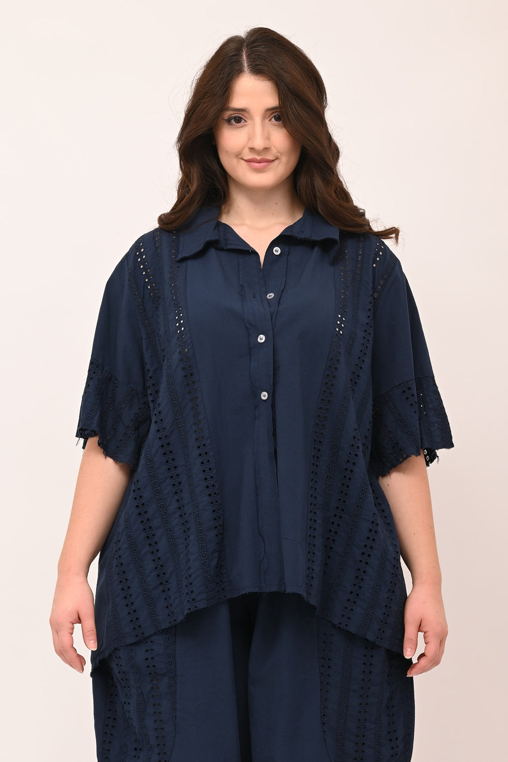 Camicia sangallo coda - Blu