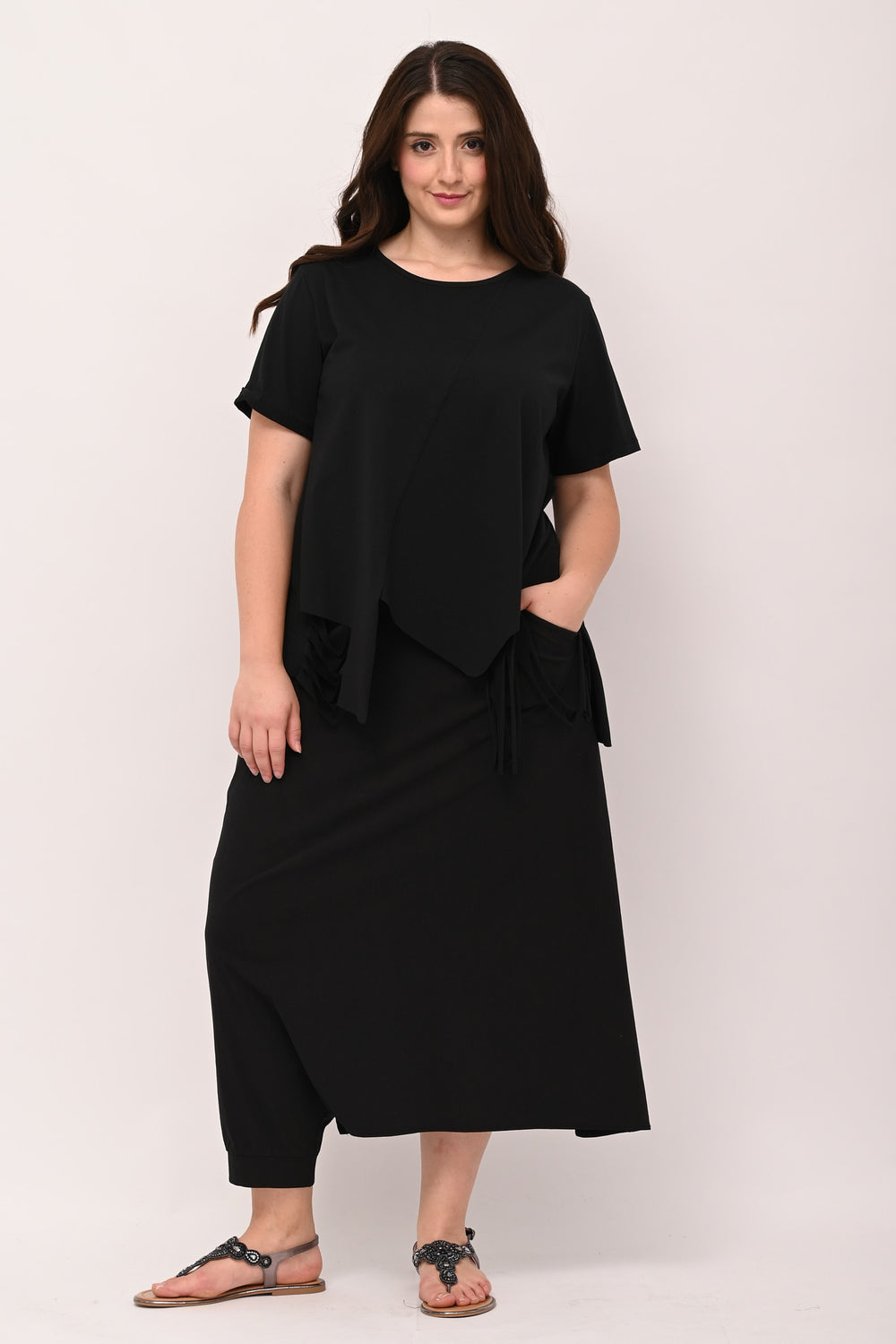 Gonna pantalone bengalina cavallo basso - Nero