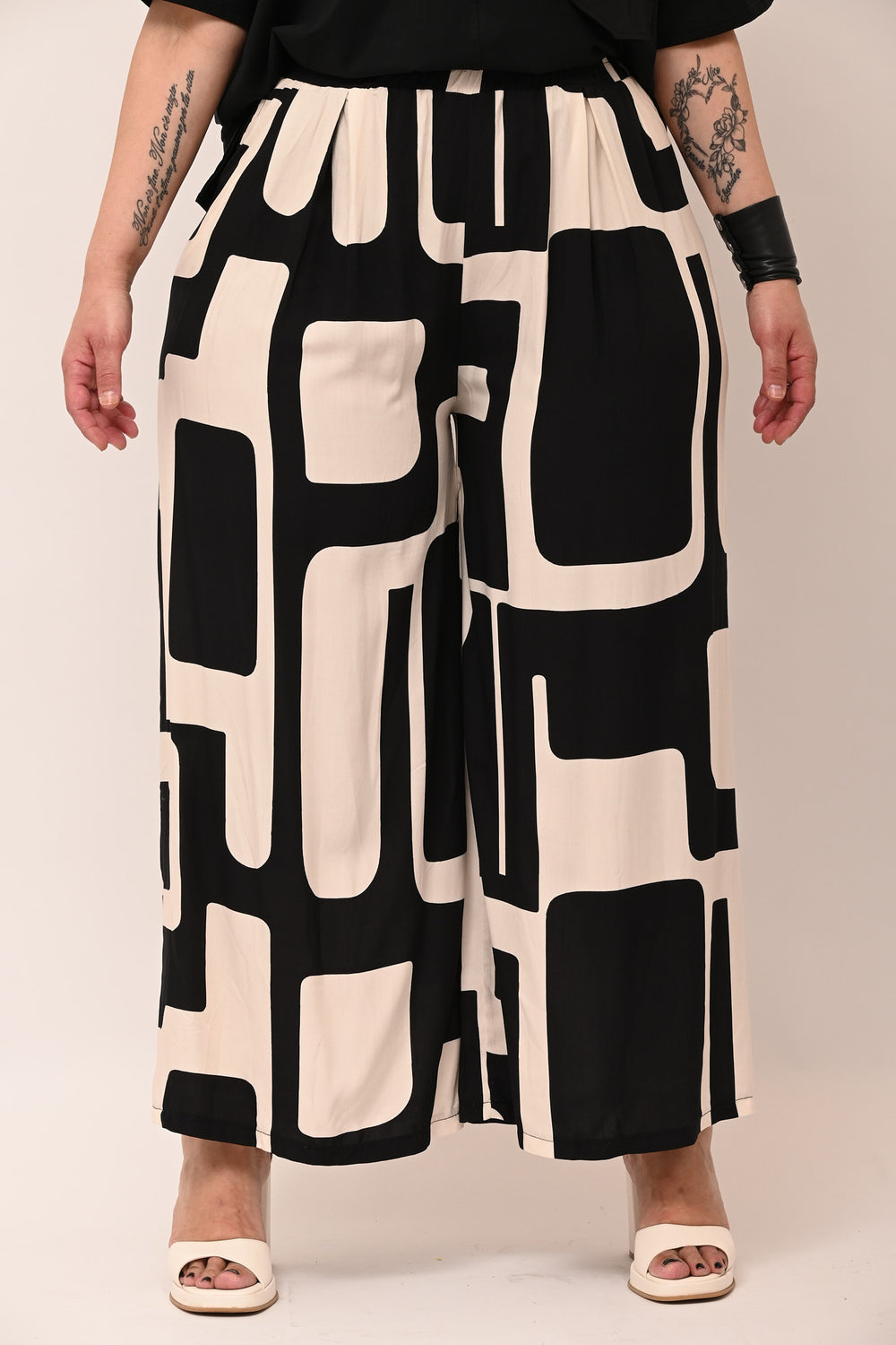 Pantalone viscosa optical - Bianco/Nero