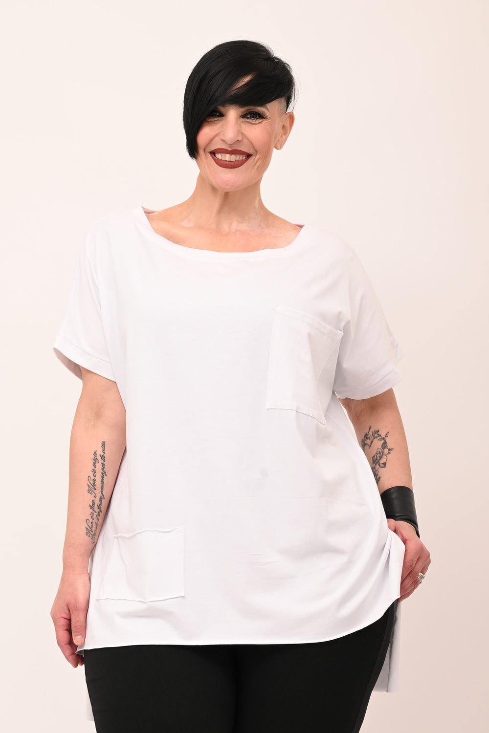 Maglia scatola tasca e toppa - Bianco