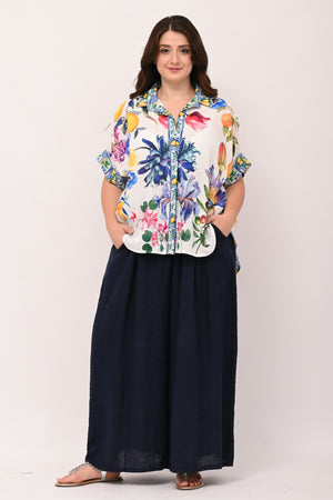 Camicia stampa lino - Orchidea