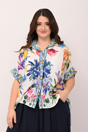 Camicia stampa lino - Orchidea