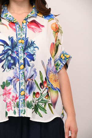 Camicia stampa lino - Orchidea