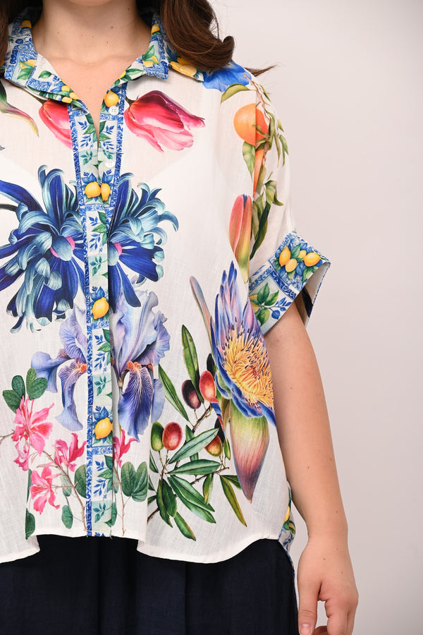 Camicia stampa lino - Orchidea