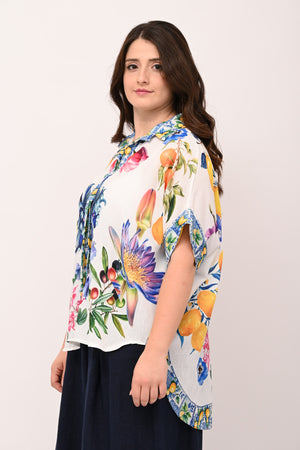 Camicia stampa lino - Orchidea