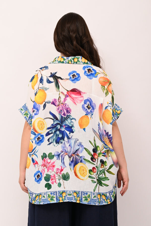 Camicia stampa lino - Orchidea