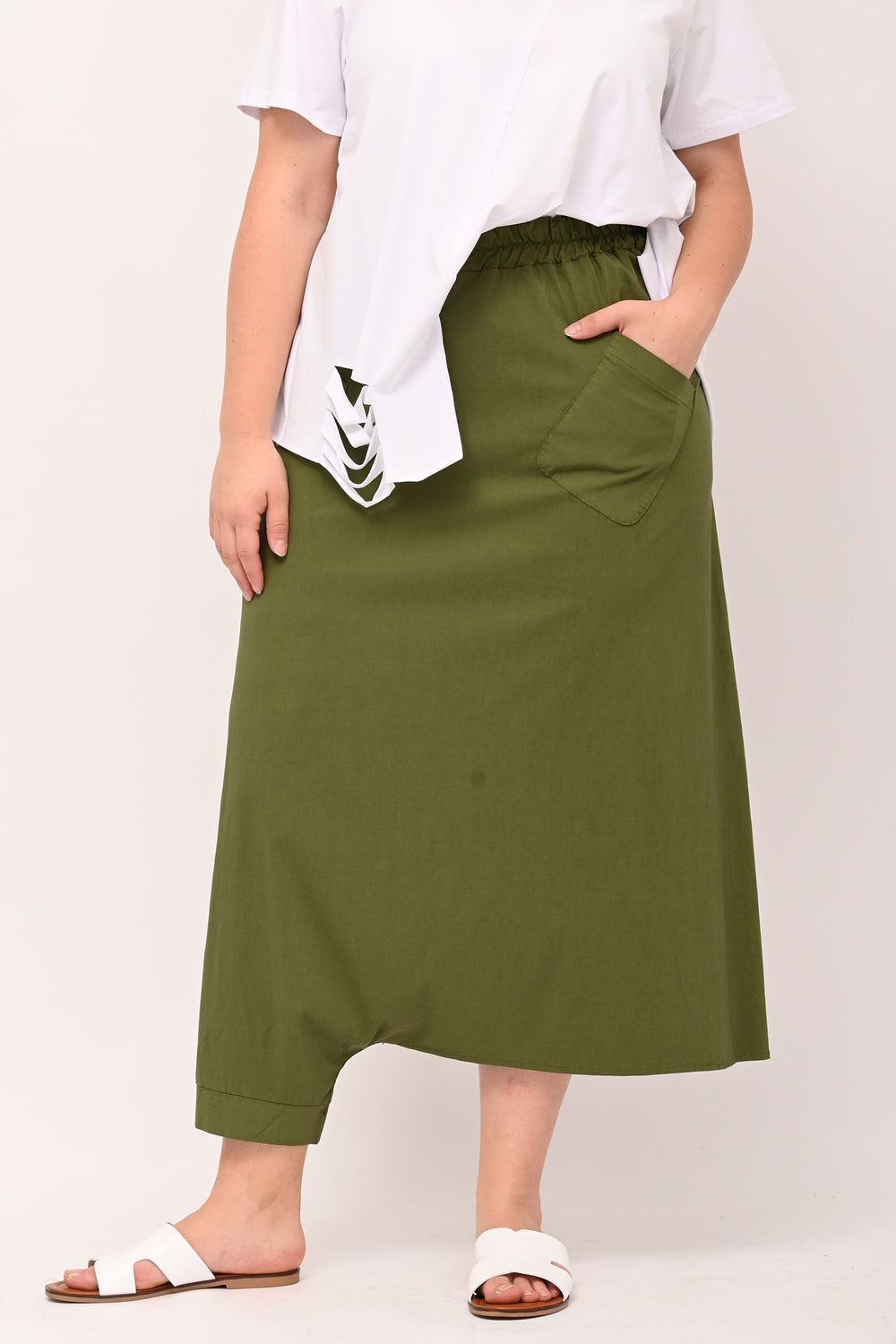 Pantalone gonna cavallo basso - Oliva
