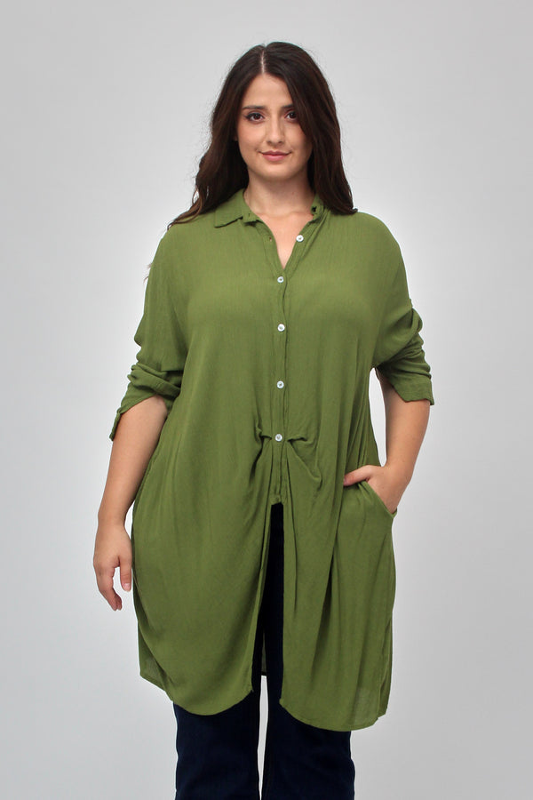 Camicia stropiccio bottoni - Oliva