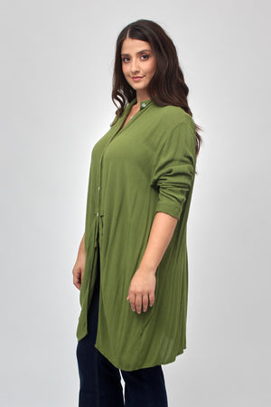 Camicia stropiccio bottoni - Oliva