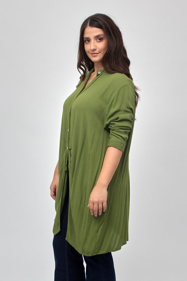 Camicia stropiccio bottoni - Oliva