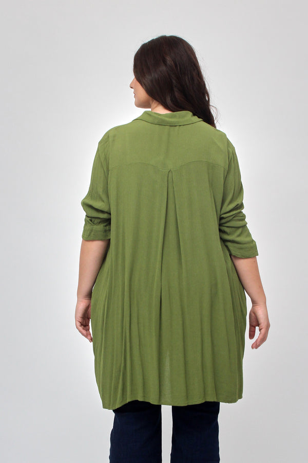 Camicia stropiccio bottoni - Oliva